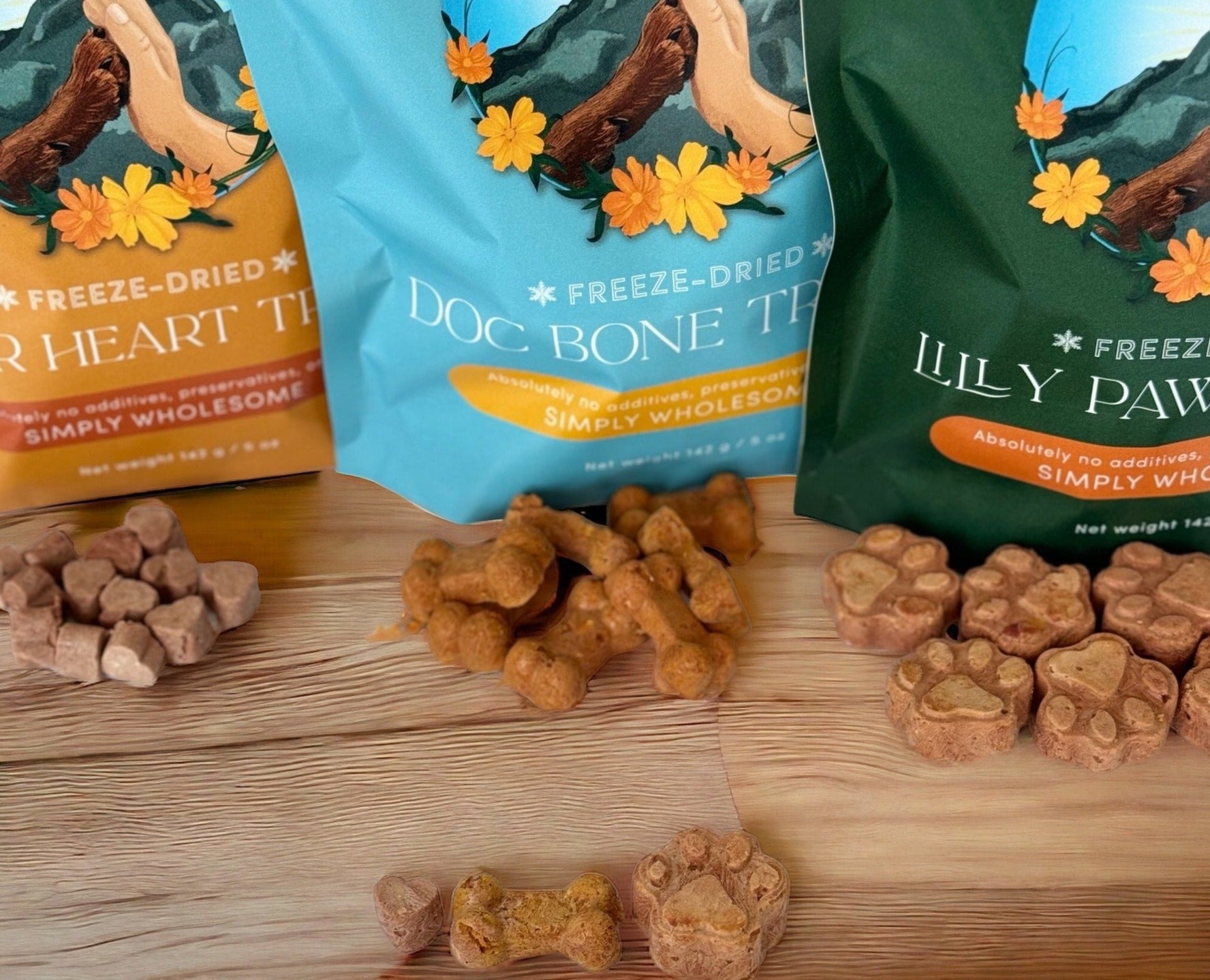 Freeze-dried beef and salmon dog bone treats with sweet potato and turmeric